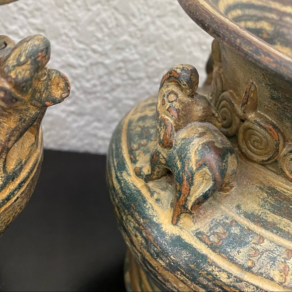 Pair of Vintage Asian Pottery Elephant Details 4.25” Vase - Picture 11 of 12